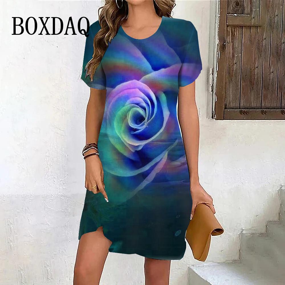 Pink gradient floral print women's dress, party casual mini skirt, Valentine's Day gown, summer new style