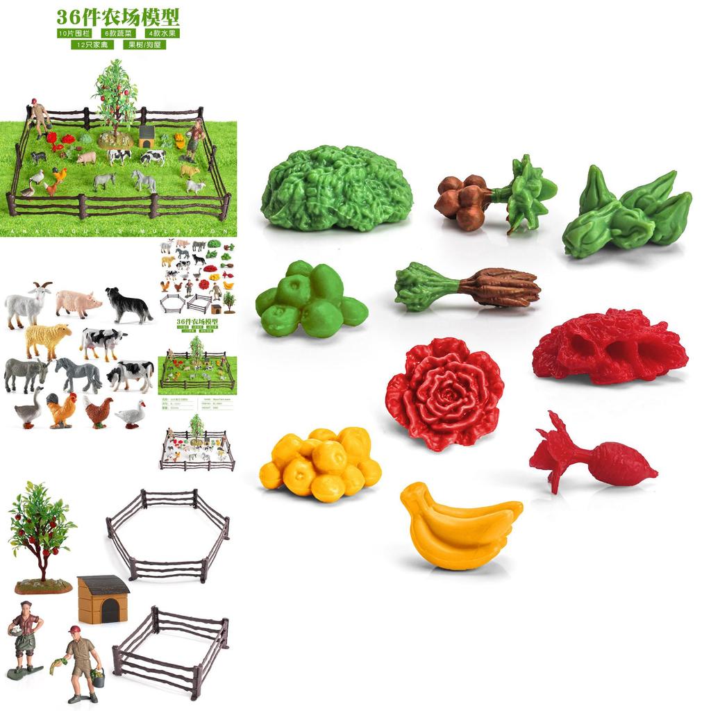 Authentic Plastic Farm Scene Animal Figurines Set With 36 Pieces For Creative Play