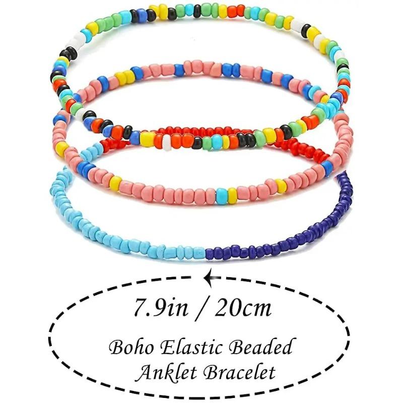Colorful Beads Anklets Summer Beach Boho Women Elastic Rope Chains Adjustable Ankle Bracelet Beach Jewelry Vacation Accessories