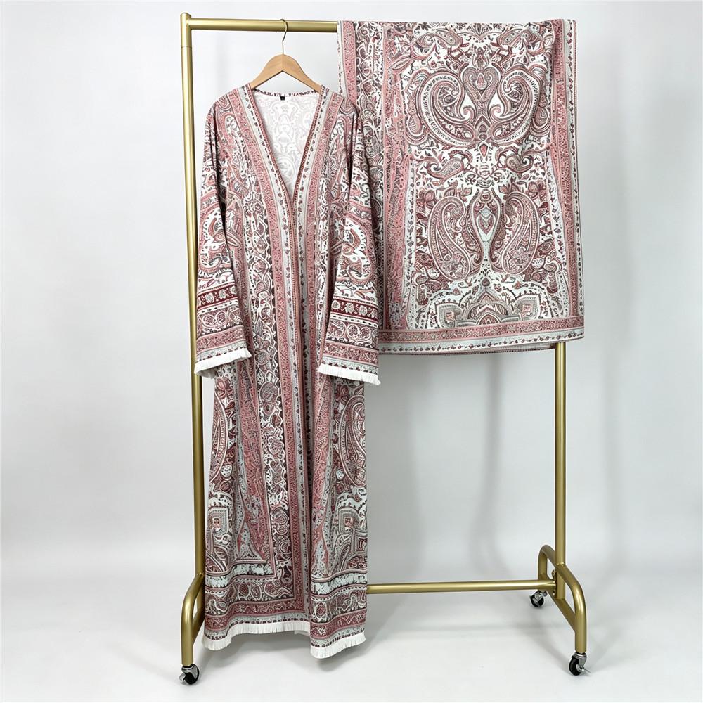 New Fashion Stretch Printed Cardigan Robe with Headscarf