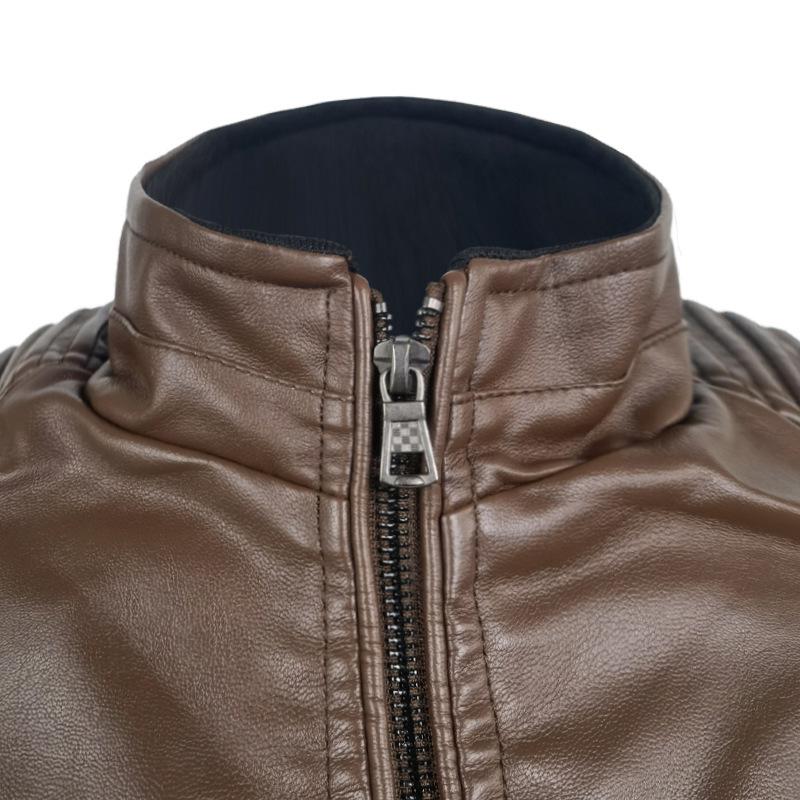 2025 Fashion New Casual Standing Collar Motorcycle Leather Coat Jacket Fashion Men's Leather Coat