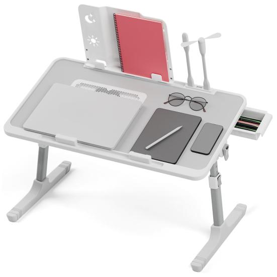 Laptop Lap Desk, Laptop Bed Tray Table, Adjustable Lap Desk with Light Fan, Folding Laptop Desk for Bed with USB, Bed Desk with Storage Drawer
