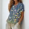 Women's Neck Floral Print Blouse with Single Button Placket