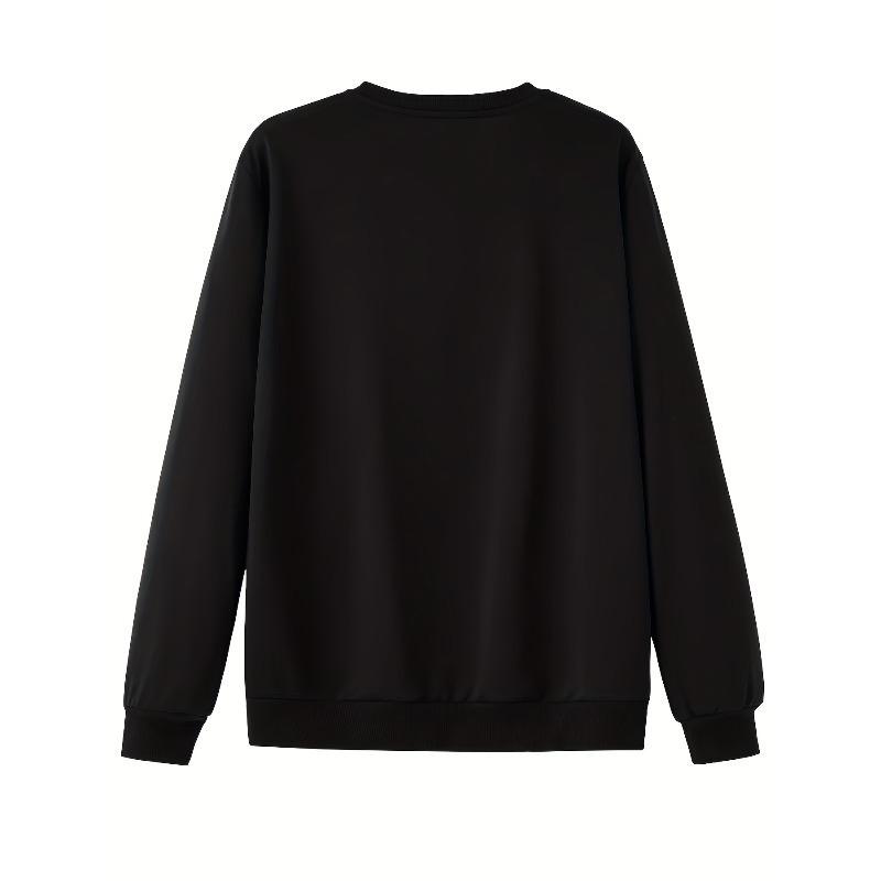 1pc Men'S Fashion Creative Design King Letter Print Casual Round Neck Black Sweatshirt, Large Size, Plus Size
