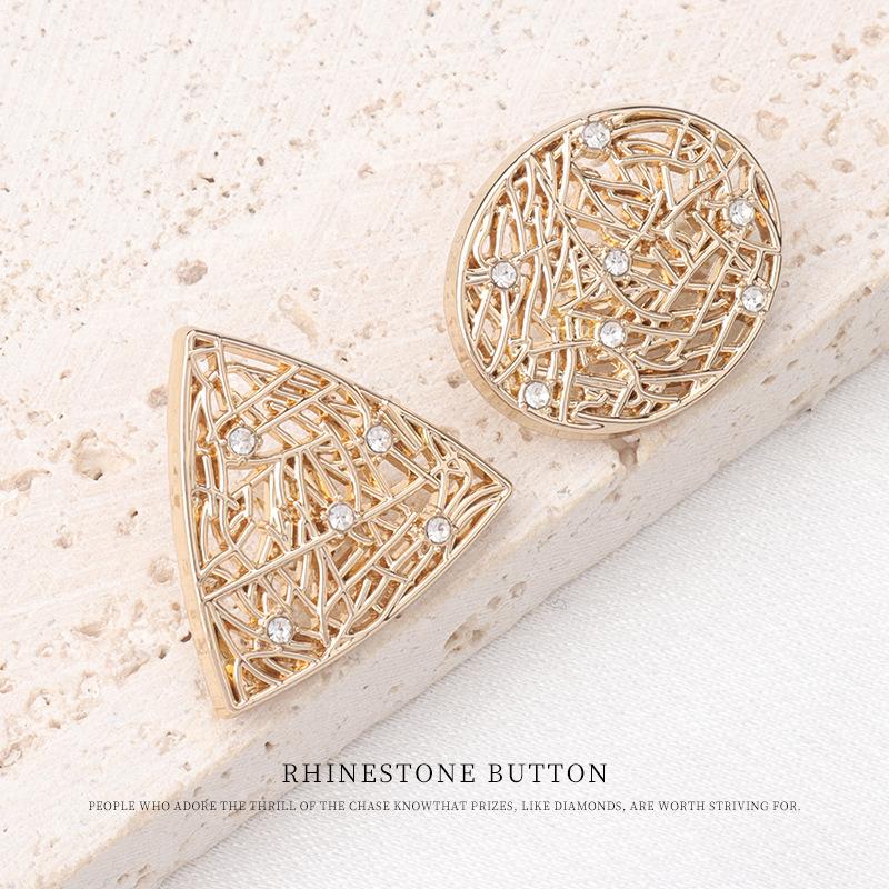 5pcs Geometric Metal Hollow Diamond Buttons High-End Fashion Coat Trench Coat Sweater Gold Buttons Buttons