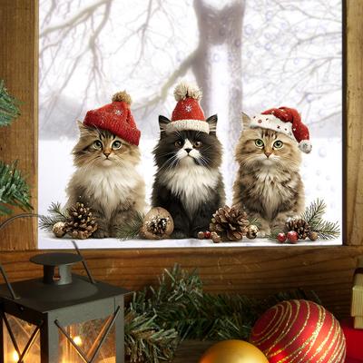 Static Christmas Hat, Cat Static Glass Sticker, Static Adsorption, Glue-free Glass Sticker