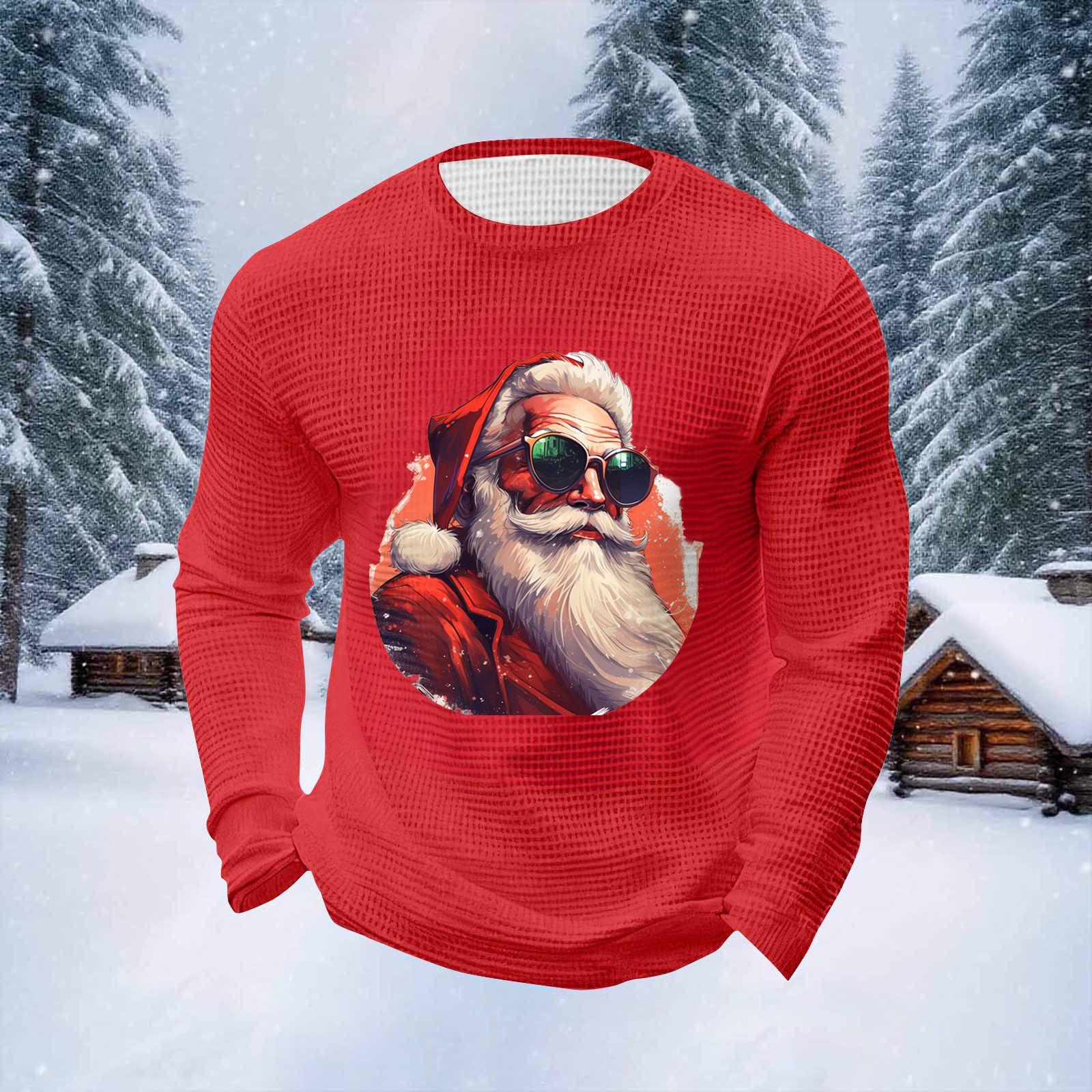 

Чоловічі топи з різдвяним принтом, з круглим вирізом, з довгим рукавом, чоловічі спортивні, великого розміру, повсякденні топи з круглим вирізом XXL червоний