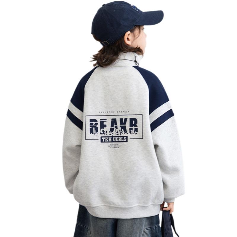 Boys Stand Collar Color Block Sweatshirt Casual Autumn Top For Big Kids