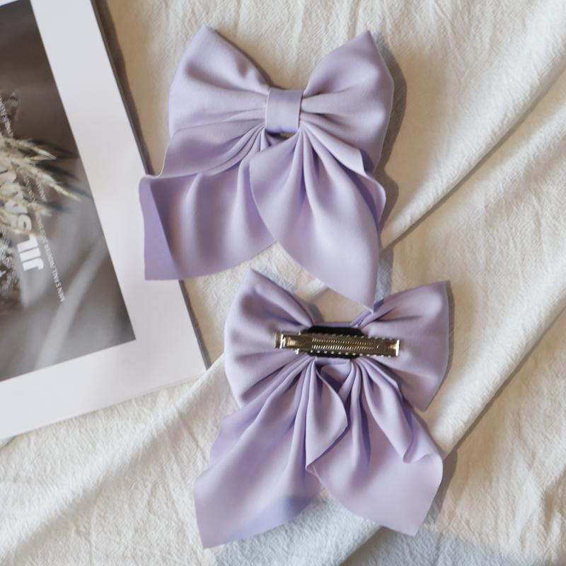 2PCS Legant Bow Ribbon Hair Clip Fashion Simple Solid Satin Spring Clip Hair Pin Retro Headband  Clips Girls Hair Accessories