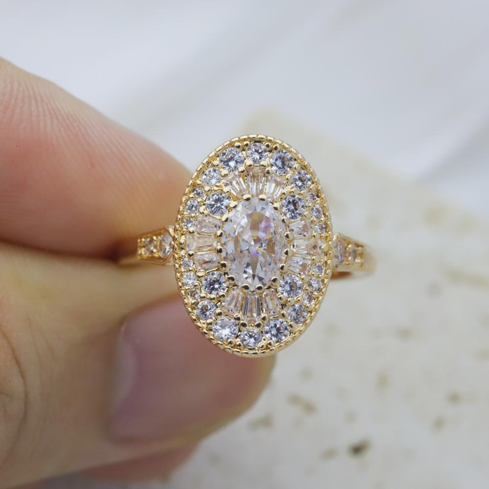 Elegant Oval Zirconia Open Ring Surround Design Adjustable Bridal Ring Wedding Party Gift