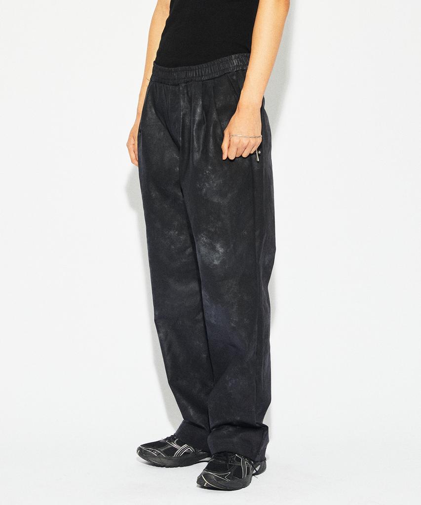 TONSIL Dirty Wash Elastic Waist Double Pleated Wide Pants Black