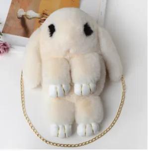 Cute Fluffy Rabbit Fur Pompoms Chain Bag Women Cartoon Rabbit Sling Bag Fluffy Bunny Shoulder Plush Backpack Girls Birthday Gift