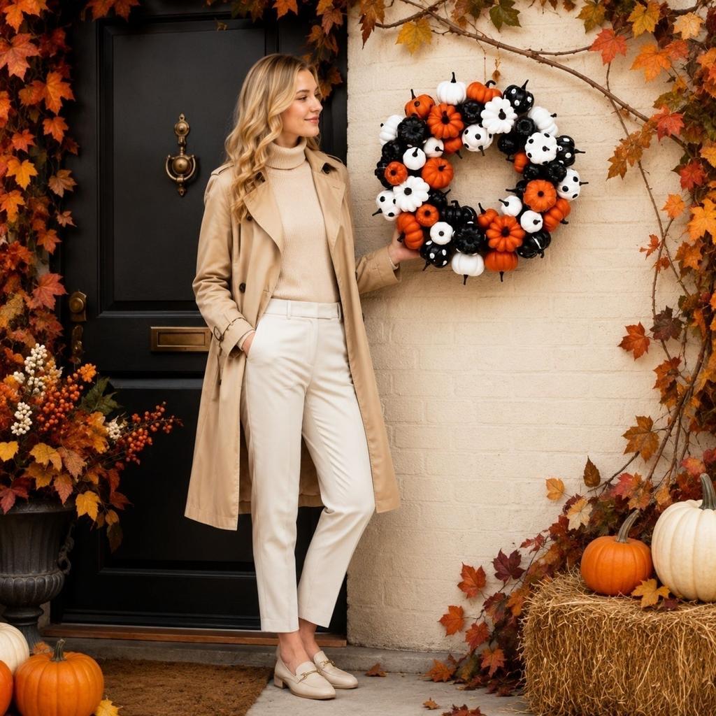 Halloween Pumpkin Wreath Artificial Mini Pumpkins Decorative Wreath for Seasonal Home Wall Door Decoration Indoor Outdoor Use