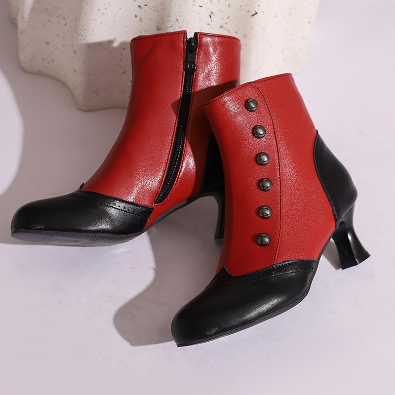 Women's High-heeled Short Boots Autumn and Winter New Retro Color-matching Large-size Short Boots