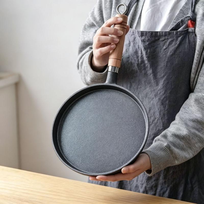20/23/26 cm non-stick støbejernspande til at lave vietnamesiske stegte pandekager og æg, sikker varmeisoleret træhåndtag