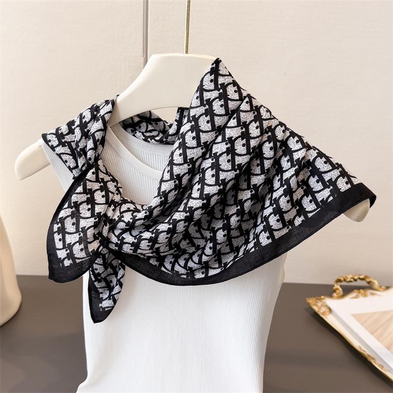 Polka Dot Style Herringbone Pattern Cotton And Linen Small Square Scarf Silk Scarf Imitation Velvet Headscarf Shawl Sun Protection Scarf Women'S Scarf