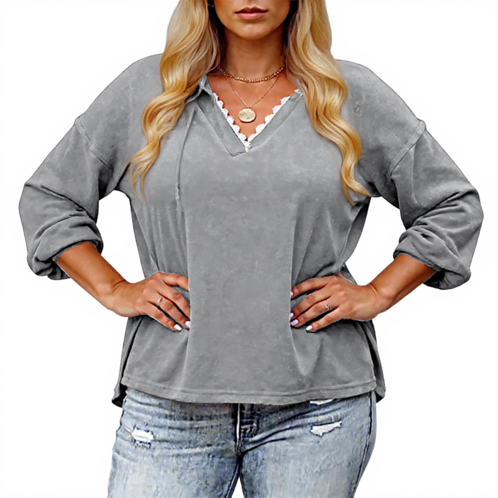 

Ladies Loose Comfortable Casual And Fashionable V-tie Hat With Lace Long Sleeved Solid Color Plus Size Hoodie XL