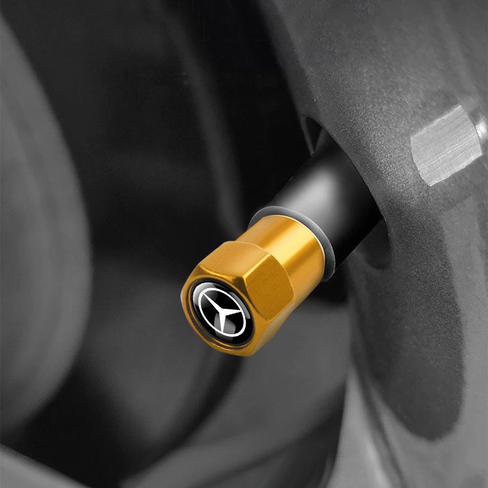 4Pcs Car Metal Wheel Tire Air Valve Dust Caps Bolt-In Accessories For Mercedes Benz W108 B/C/E Class C200L GLC GLE CLA W205 W204 Aq1