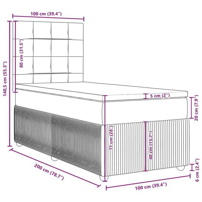 VidaXL Sommier à lattes de lit avec matelas Gris foncé 100x200cm Tissu 3291968