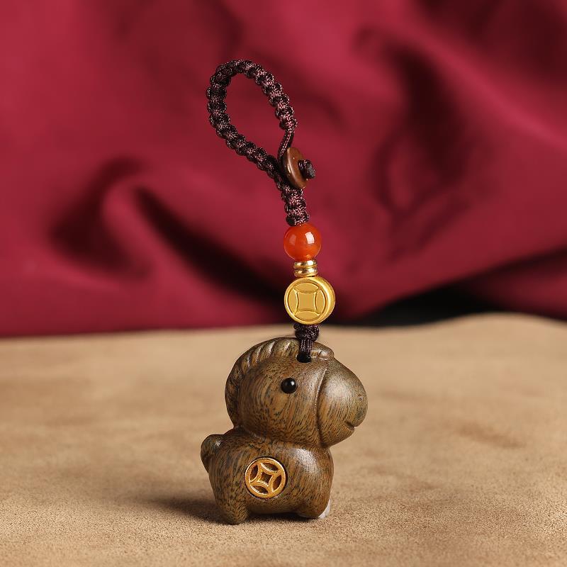 Sandalwood Immediately Wealthy Car Keychain Zodiac Horse High End Car Keychain Pendant Mobile Pendant Bag Pendant
