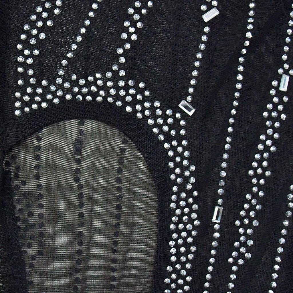 European & American Fashion Women's Solid Mesh Slit Long Dress with Hot Drill Accents