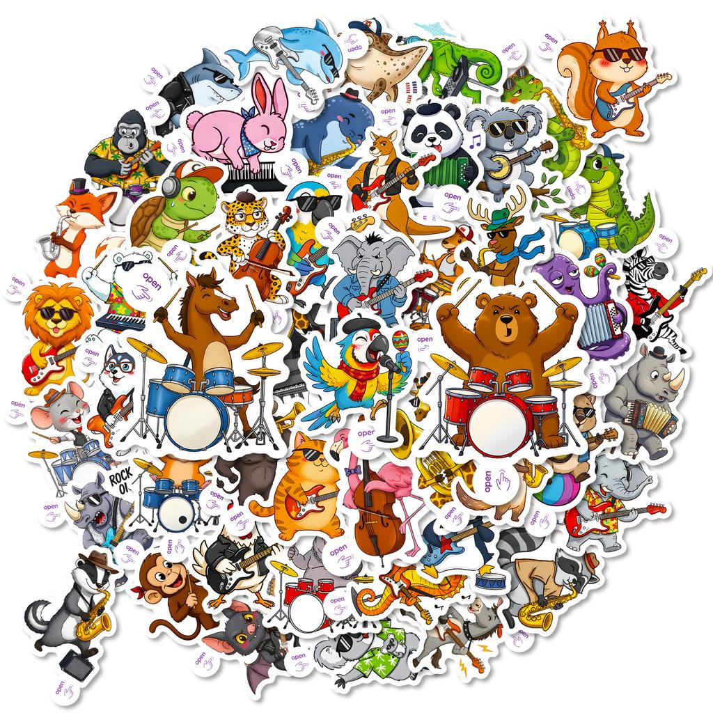 50 Cartoon Fun Animal Musical Instruments Graffiti Stickers Creative Easy To Tear Small Handle Children Diy Material Stickers