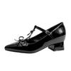 Invisible inner height increase Small man is not tired of feet Bow pointed single shoes Women's versatile word with thick heel Mary Jane shoes