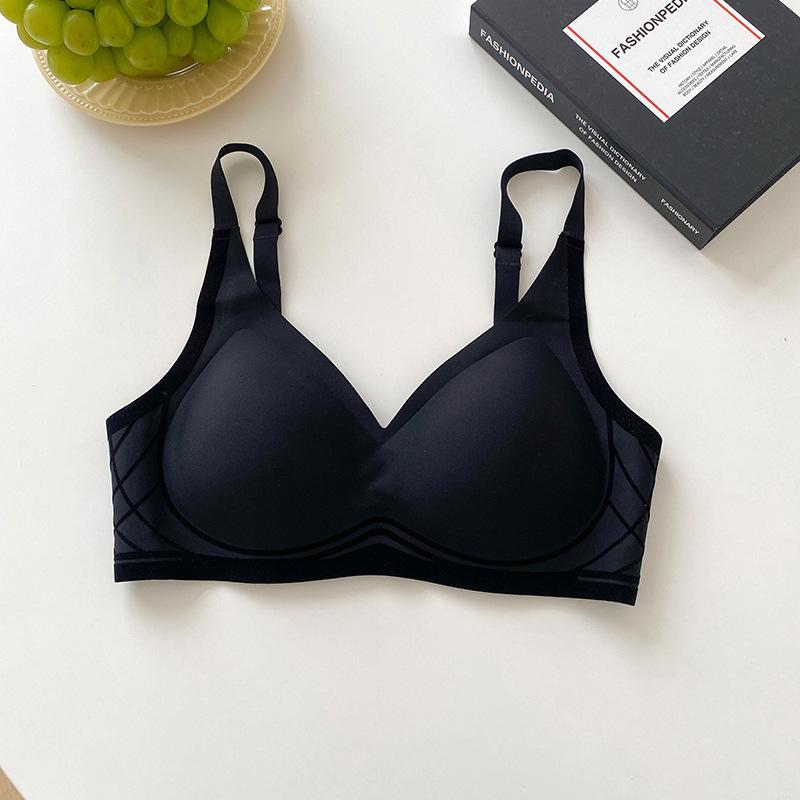 Flocking Strip Soft Support Traceless Underwear Women's No Steel Ring Small Breasts Gather and Close Secondary Breasts Fixed Cup Bra