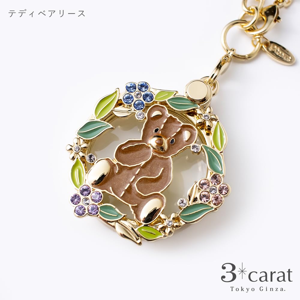 3carat Dressy Magnifying 5 Types Stylish Sliding Magnifying Handheld Bag 3x Magnification Bear Glass, Available, Glass, Charm, (Teddy Wreath)