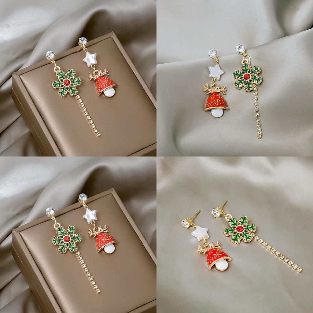 Christmas Cartoon Bell And Snowflake Earrings With Alloy For Holiday Party Accessory