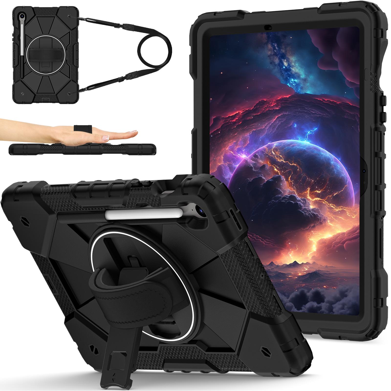 Kinderen Pantser Case Voor Samsung Galaxy Tab S10 Lite S10 FE X520 X526B Tablet Stand Veilige Siliconen+PC Schouderband Beschermhoes 2025 Tab S10 FE zwart