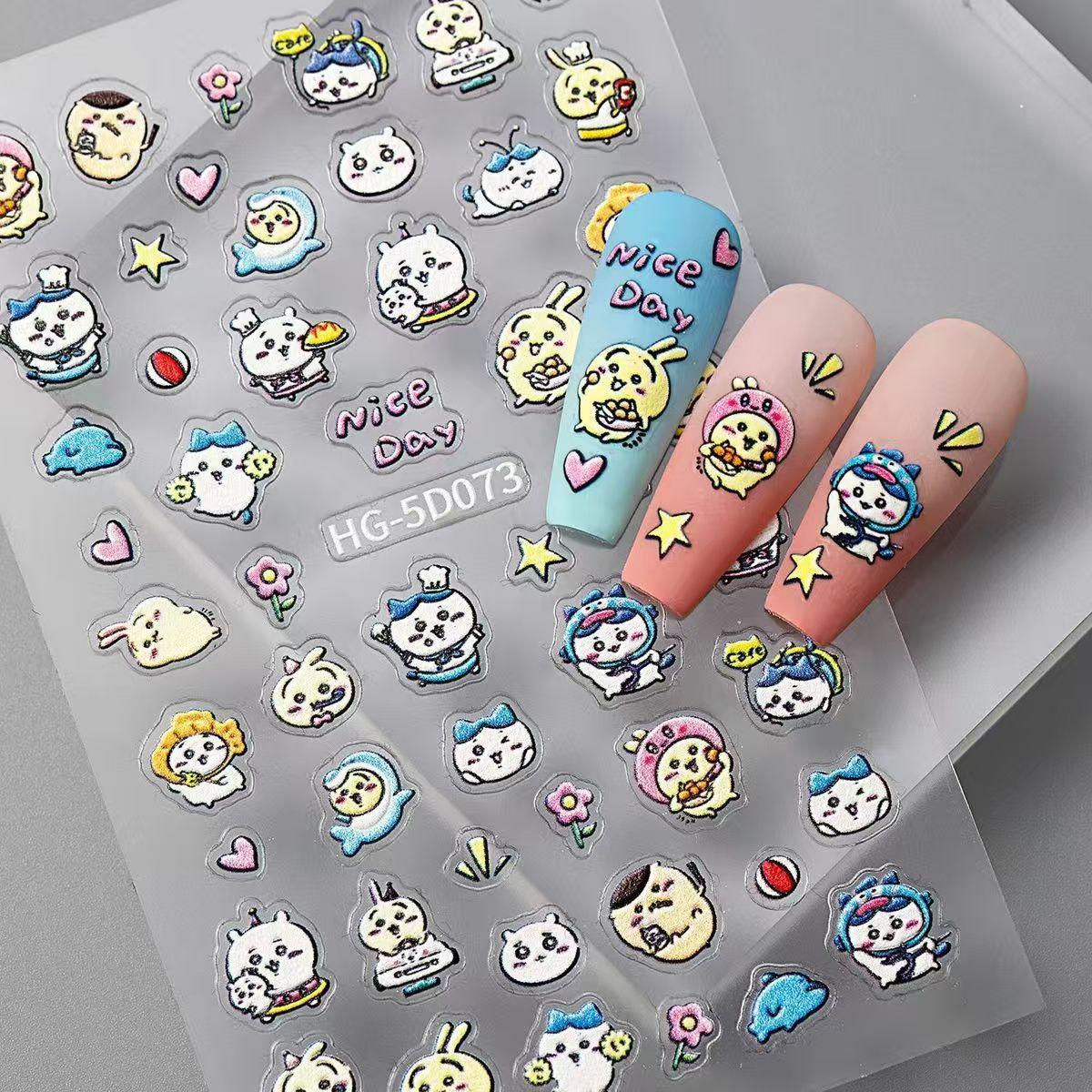 

Chiikawa 3D Embossed Waterproof Nail Stickers - Cute Cartoon Design