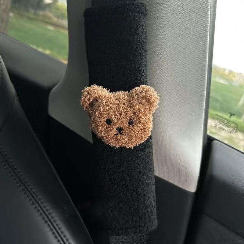 Cute Cartoon Car Seat Belt Shoulder Protector Little Bear Doll Car Interior Seat Belt Protector Plush Car Accessories Interior