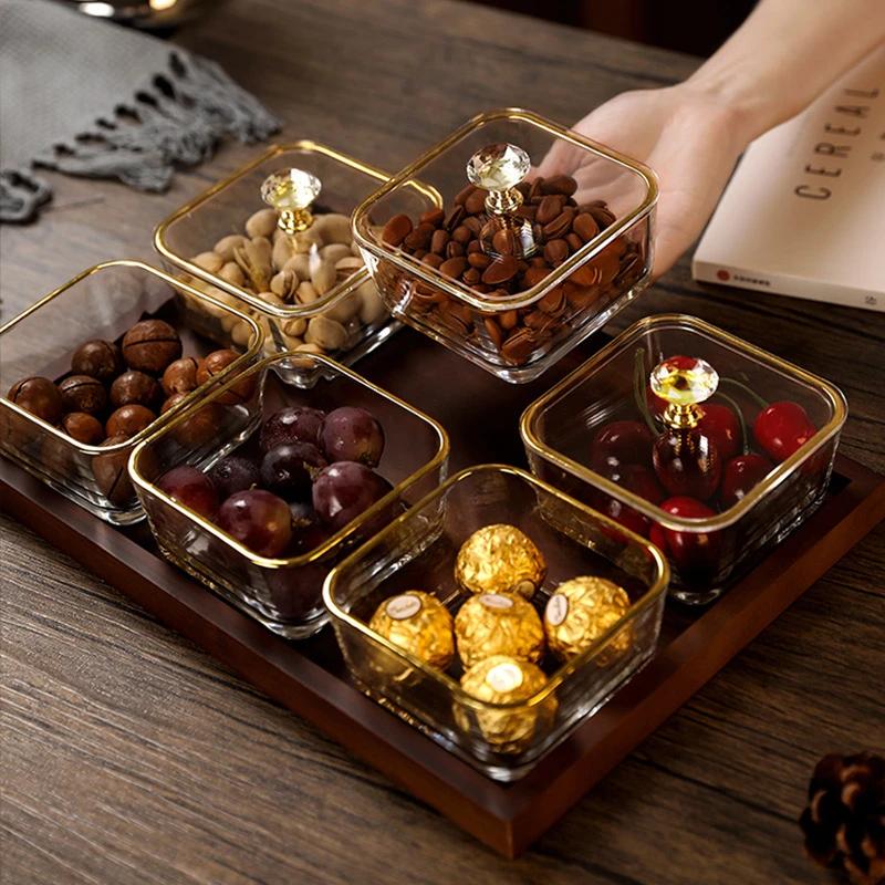 Cover European Creative Snack tray Melons Seeds Glass Sugar Packed Fruit Plate Golden gold Candy Nuts transparent Fruit Box