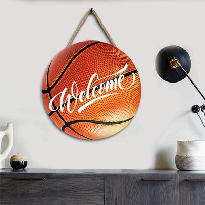 2D platt väggdekoration väggbonad rund välkomstskylt i trä basket 20cm*20cm trädekoration basketlagspresent väggkonst dekor träskylt