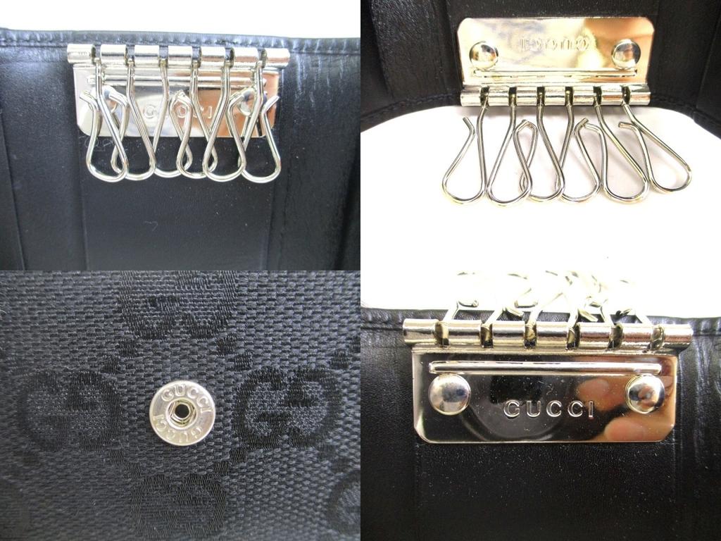 Authentic GUCCI GG Black Canvas and Leather 6 Pics Key Chain #a820  Refurbished