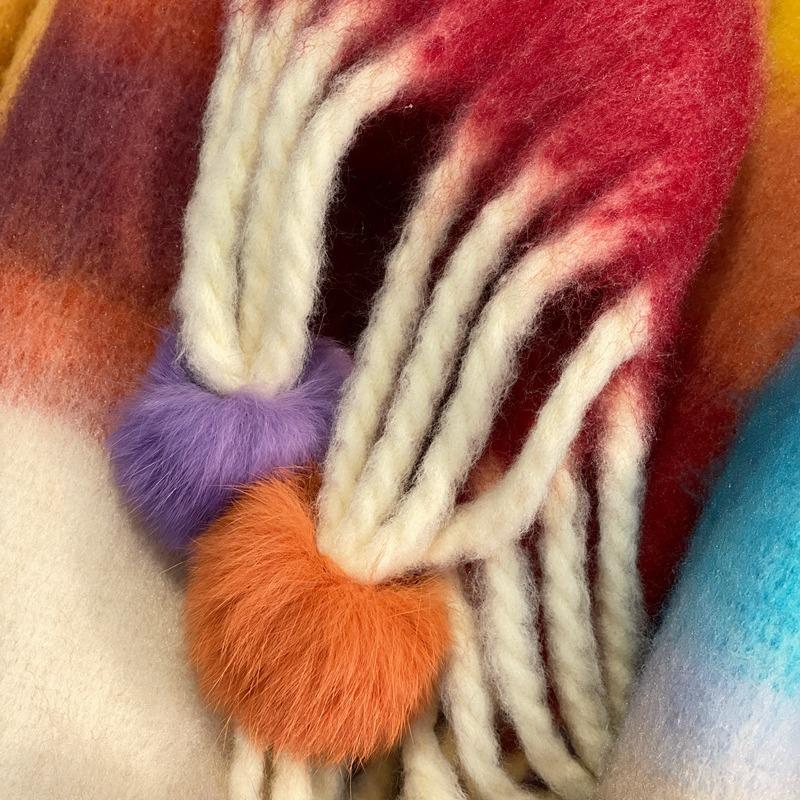 Only home, keep N strips for yourself! Real Rex Rabbit Hairball! Thick Hair Flu Pulled Tassel Striped Big Scarf Big