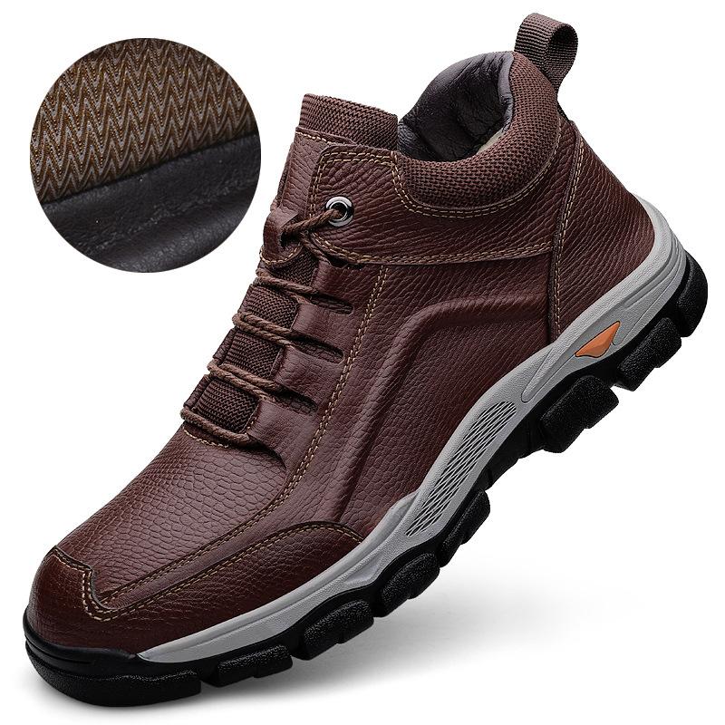 

Shoes Top layer cowhide sneakers men s Zhongbang outdoor hiking shoes men s fashion breathable running shoes velvet 39