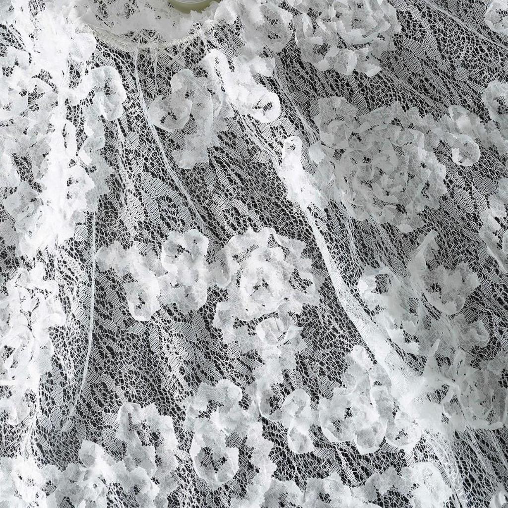 French 3D Petal Embroidery Lace Fabric for Wedding and Evening Gowns