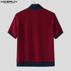 INCERUN Men Stitching Square Neck Short Sleeve Casual Woke Wear Rib T-shirts Tops
