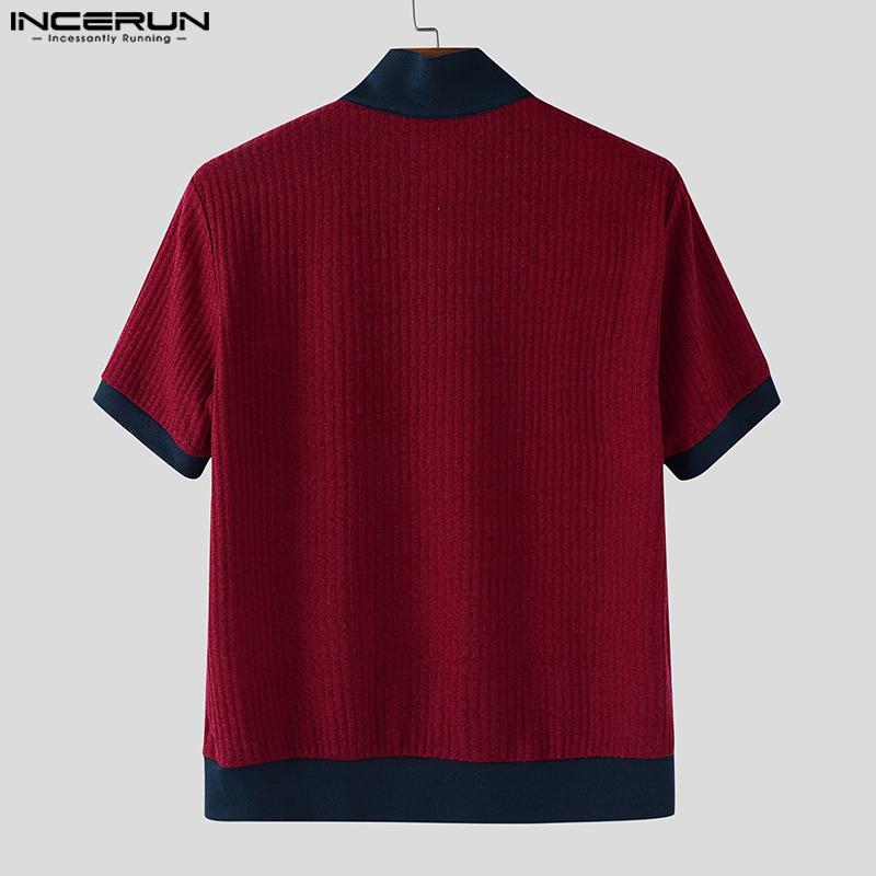INCERUN Men Stitching Square Neck Short Sleeve Casual Woke Wear Rib T-shirts Tops