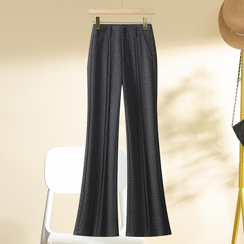 

Женские шерстяные расклешенные брюки с высокой посадкой - Осень/Зима 2024 Утягивающий утолщенный удлиненный стиль 27 (Recommended for 95-105 lbs) темно-серого