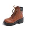 40-43 Large Size Shoes Platform Thick Heel Short Boots Autumn and Winter New Women's Boots Retro Lace-up Belt Buckle Boots Foreign Trade Shoes