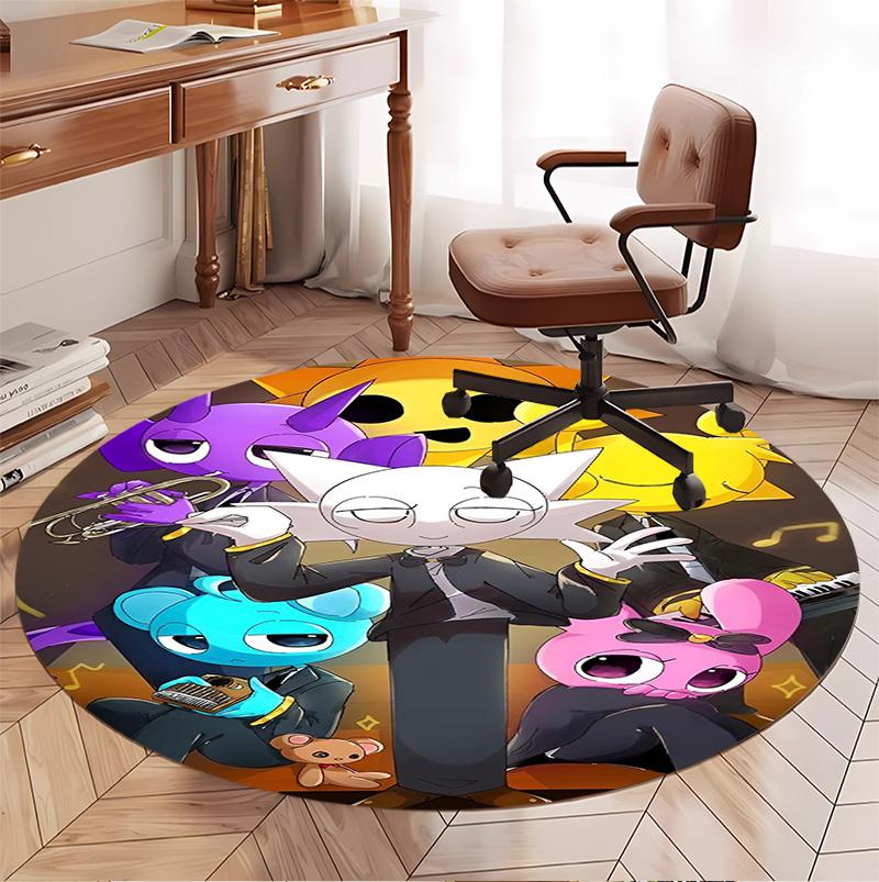 Sprunki Game Pattern Round Rug, Indoor/Outdoor Mat, for Picnic, Gameroom, Bedroom, Office, Living Room, Home Decor Carpet, Birthday Gift