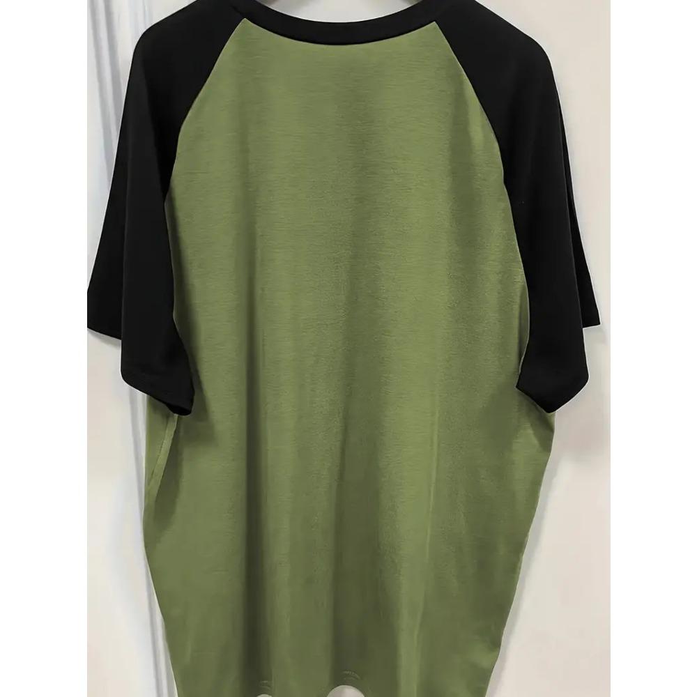 Women's Fashion Casual Minimalist Star Print Color-block Raglan Sleeve Crew Neck Short Sleeve Pullover T-shirt
