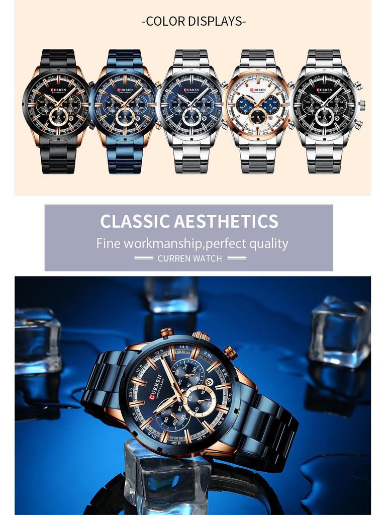 Curren 8355 Men's Waterproof Quartz Calendar Watch with Steel Band