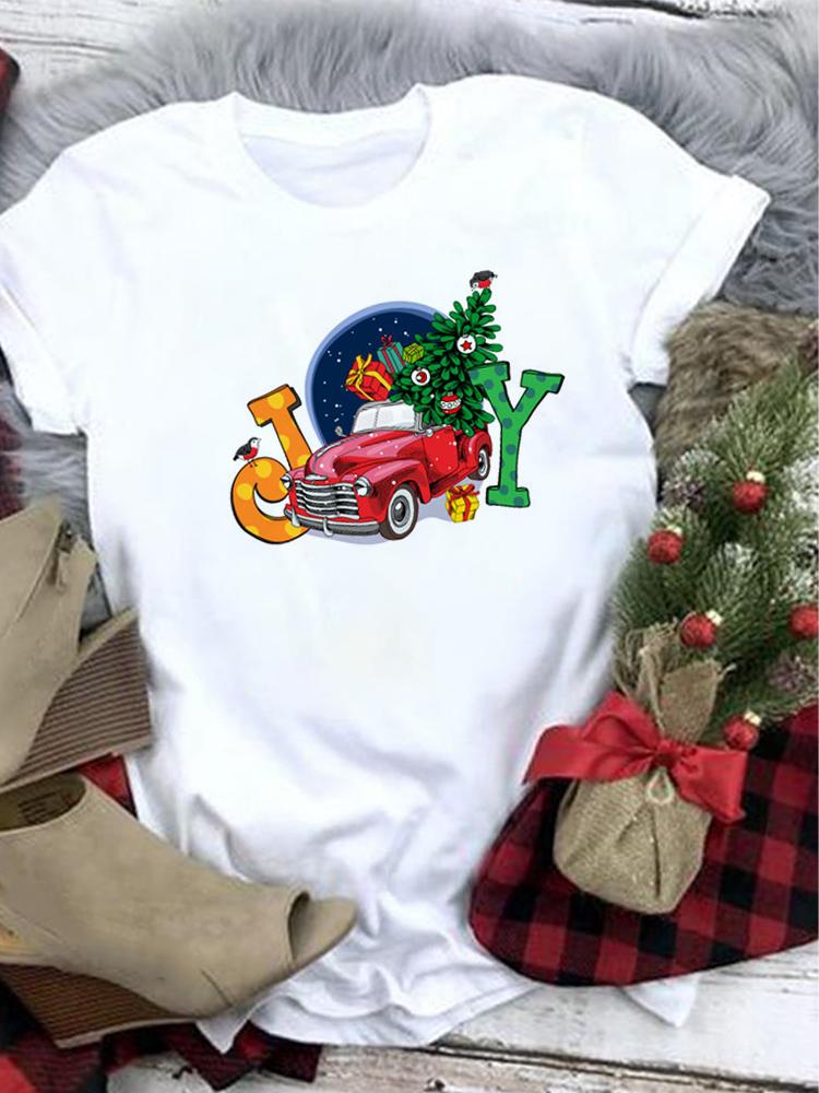 Lovely Merry Christmas Funny Trend T Shirt Women Short-Sleeved Print Tee Shirt Female Trend Clothing Women Casual Graphic Tee
