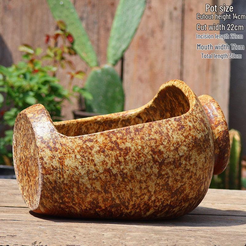 Large Retro Handmade Ceramic Planter for Succulents and Bougainvillea - Aged Coarse Pottery for Hotel and B&B Decor.