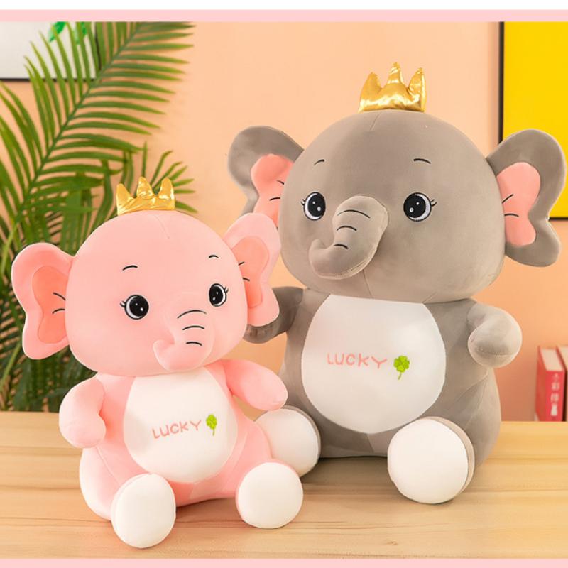 Crown Plush Elephant Toy Grey Pink Creative Design Room Decoration Birthday Gift
