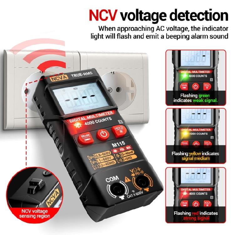 M115 Digital Multimeter Voltage Tester 4000 Counts Multifunction NCV Capacitance Diode Resistance Testing Tool